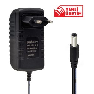 12.6V 2A Li-ion şarj adaptörü LED göstergeli 3S batarya şarj cihazı 5.5x2.5mm çıkış lityum pil şarj adaptörü yerli üretim 12.6 volt 2 amper adaptör yakın görünüm Li-ion şarj cihazı DC jack detay